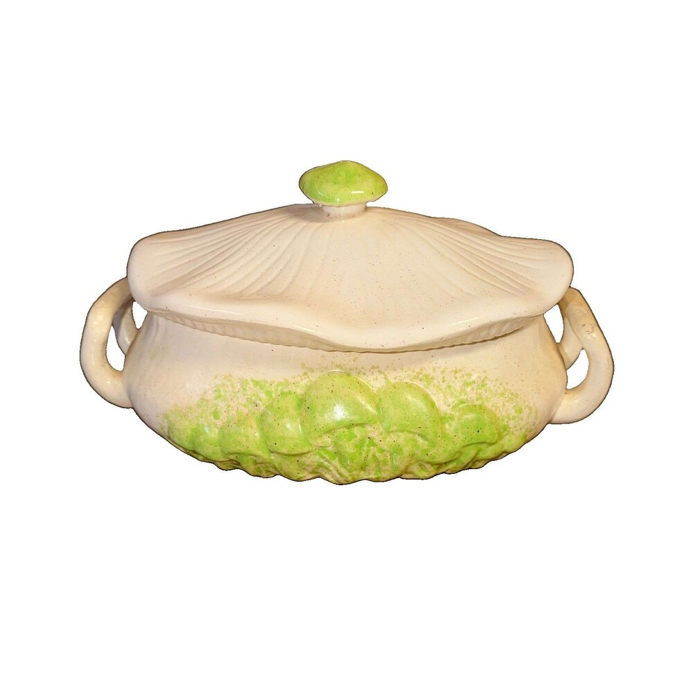 Vintage Arnels Merry Mushroom Large Cream & Green Ceramic Soup Tureen.